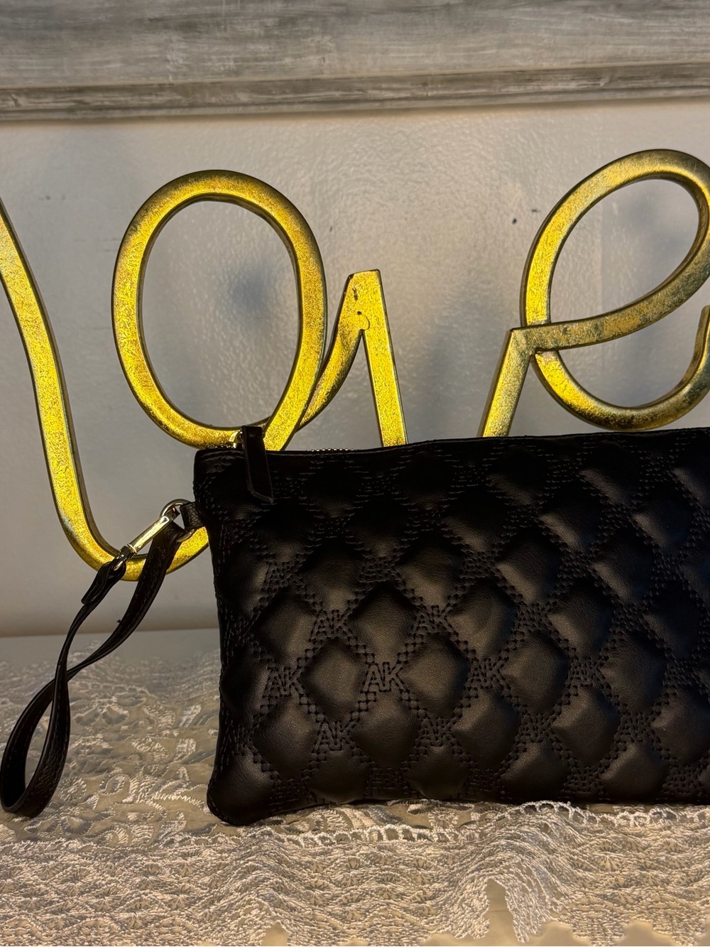 Anne Klein Black Quilted Wristlet Clutch